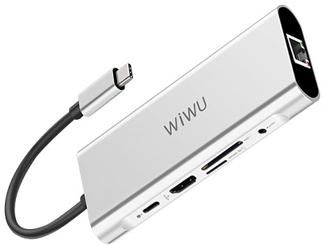 

Wiwu Adapter Apollo A931HRT USB-C to 3xUSB3.0+RJ45+USB-C+HDMI+micro SD+SD+Mini-jack 3.5 Hub Gray (6957815507252)