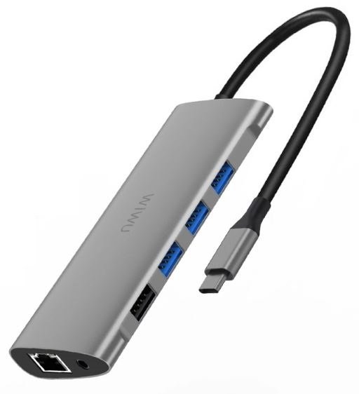 

Wiwu Adapter Alpha USB-C to HDMI+3xUSB3.0+USB-C+RJ45+SD+TF Card+3.5mm Headphone Grey (6957815505302)