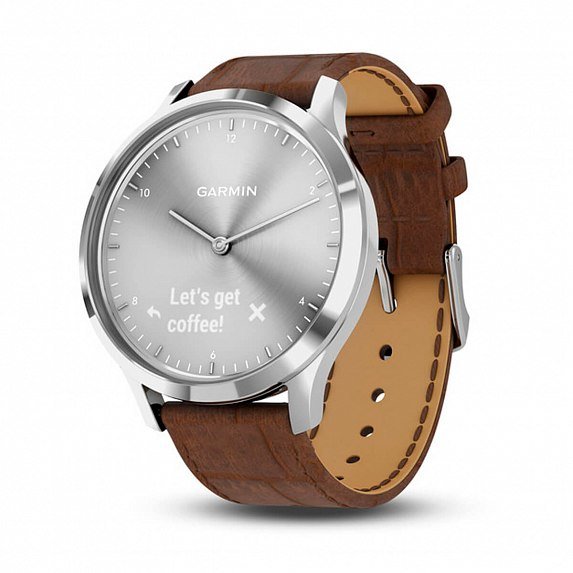 

Garmin Vivomove Hr Premium Silver Stainless Steel Case with Dark Brown Embossed Italian Leather Band