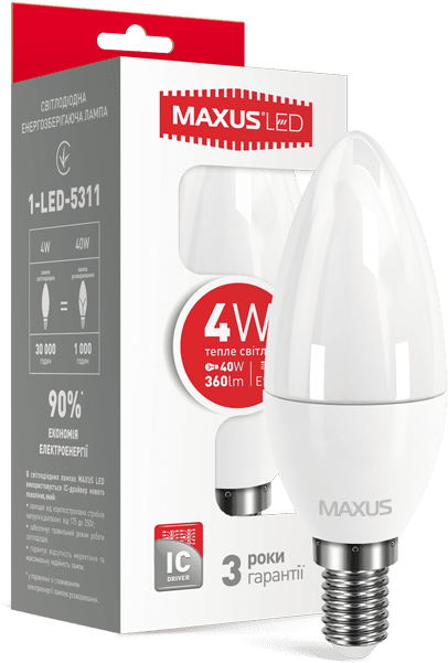 

Maxus C37 CL-F 4W мягкий свет 220V E14 (1-LED-5311)