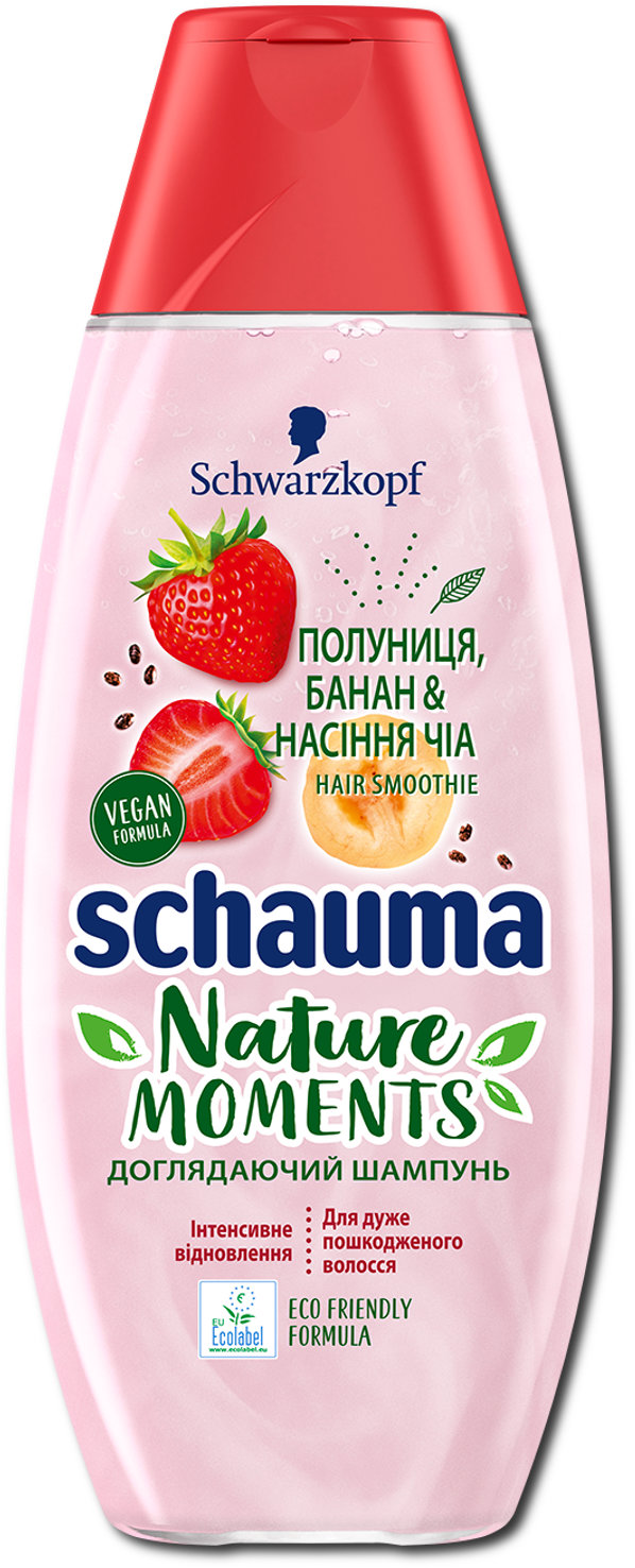 

Schwarzkopf Schauma Nature Moments Shampoo 400 ml Шампунь Смузи для очень поврежденных волос Клубника, Банан и Семена Чиа