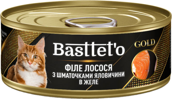 

Влажный корм для котов Basttet`O Gold филе лосося с кусочками говядины в желе