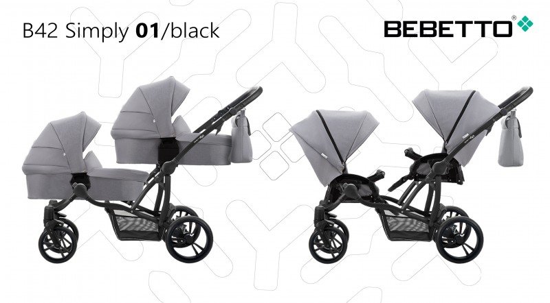 

Универсальная коляска для двойни Bebetto B 42 Simply (01) светло-серый (505.36.19.001)