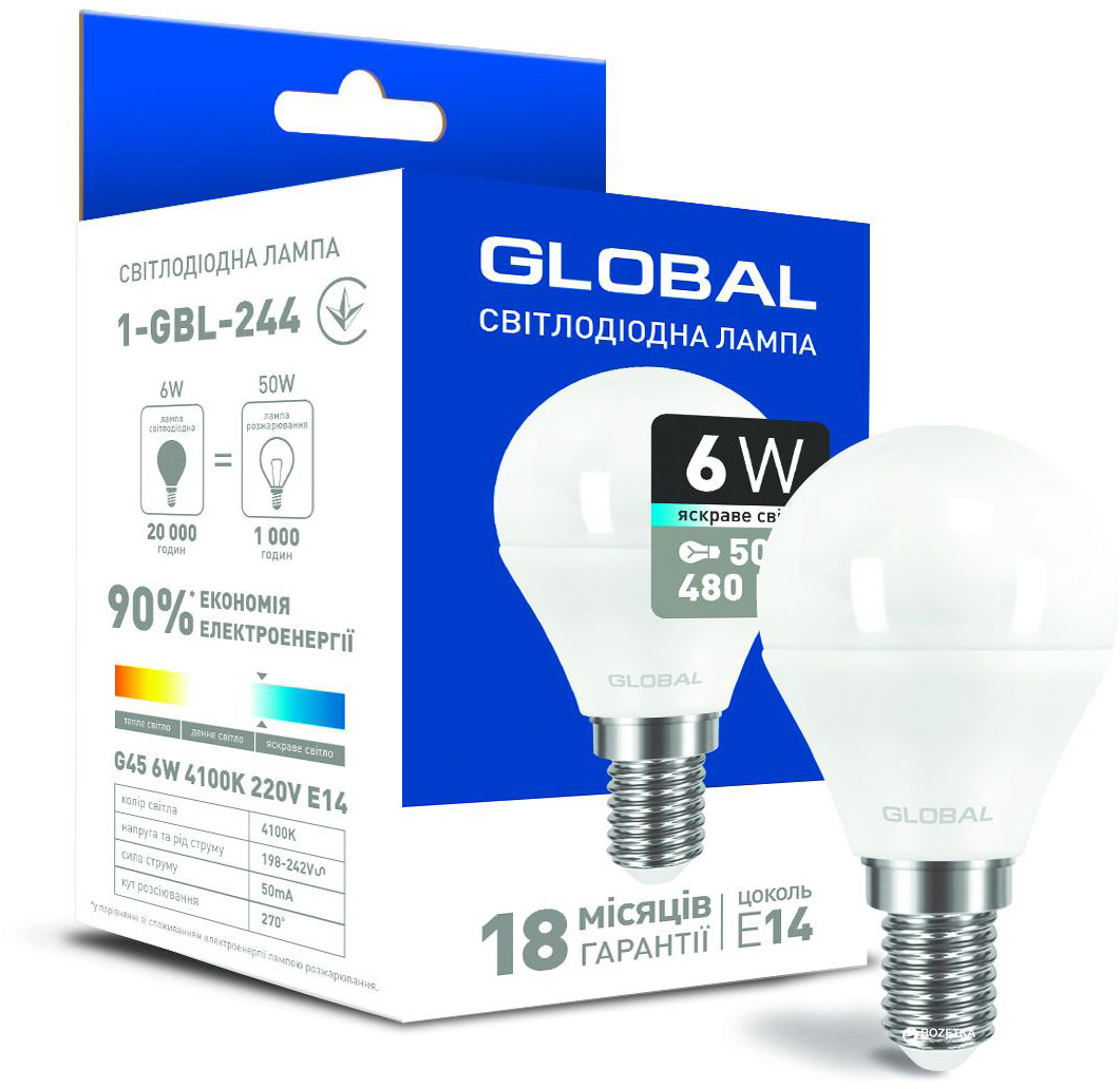 

Лампа светодиодная Global G45 6W 4100K 220V E14 (1-GBL-244)