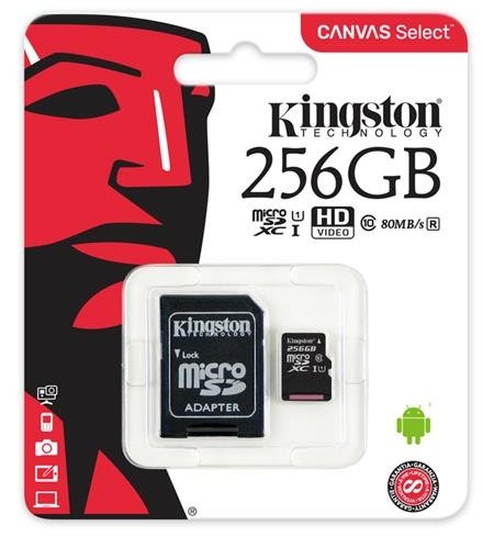 

Kingston 256GB microSDXC Class 10 UHS-I U1 + adapter (SDCS/256GB)