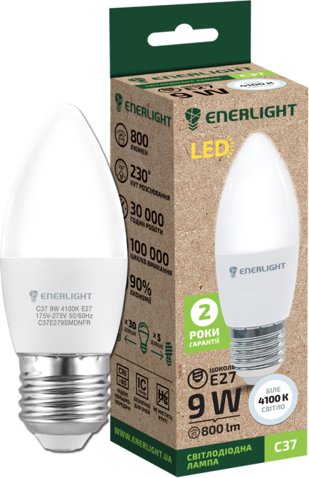 

Светодиодная лампа Led Enerlight С37 9Вт 4100K E27