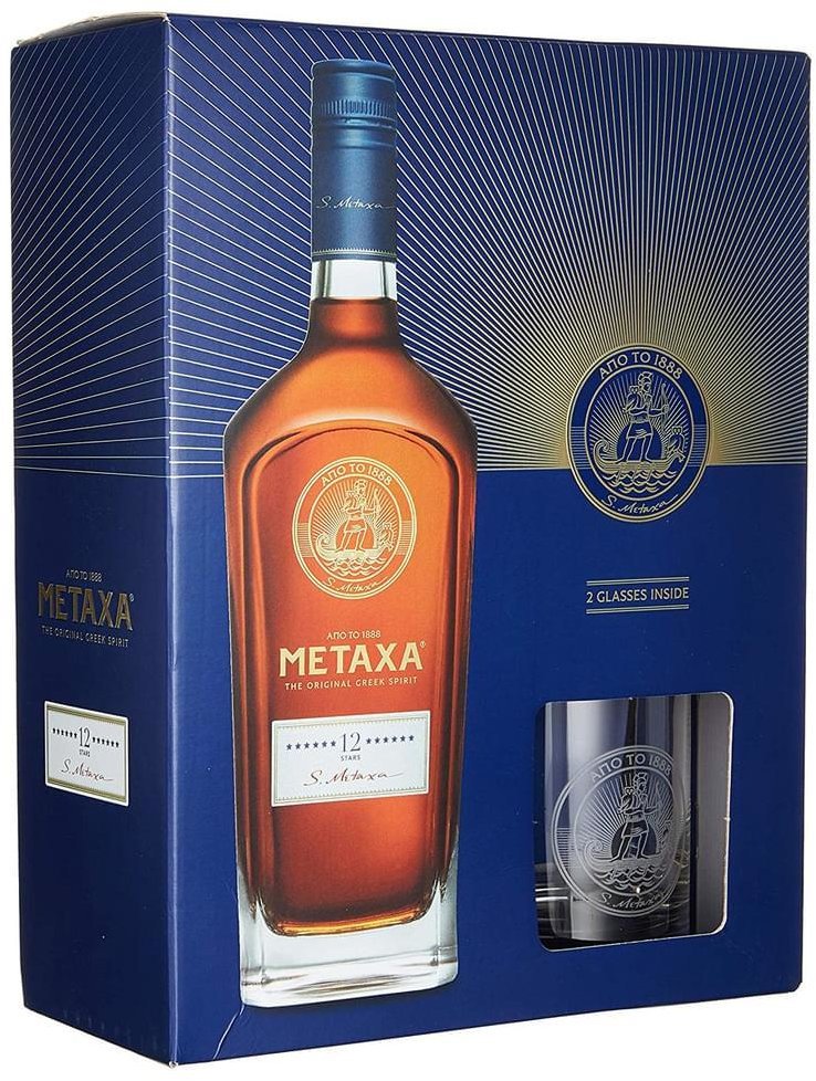 

Бренди Metaxa 12 звезд 0.7 л, gift box + 2 стакана