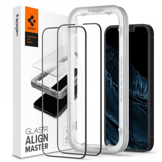 

Spigen Tempered Glass Protector AlignMaster GLAS.tR 2 Pack Black (AGL03387) for iPhone 13/iPhone 13 Pro