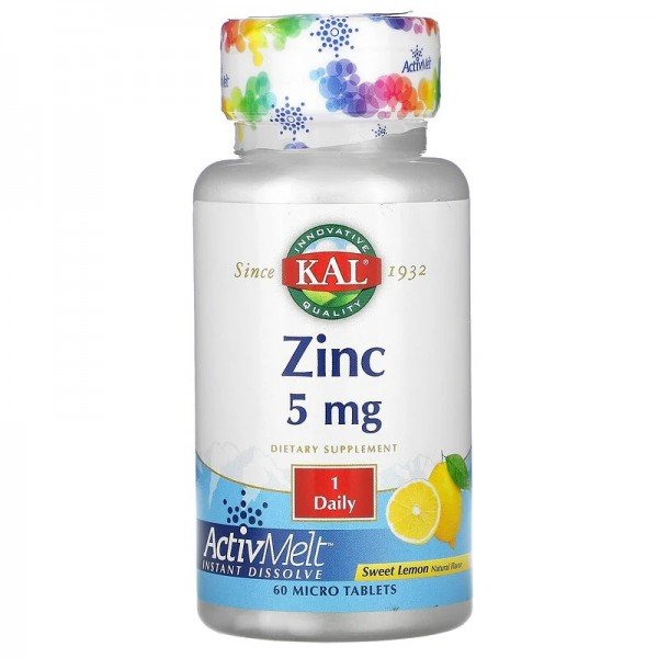 Kal Zinc Sweet Lemon 5 mg Цинк со вкусом лимона 60 мини-таблеток