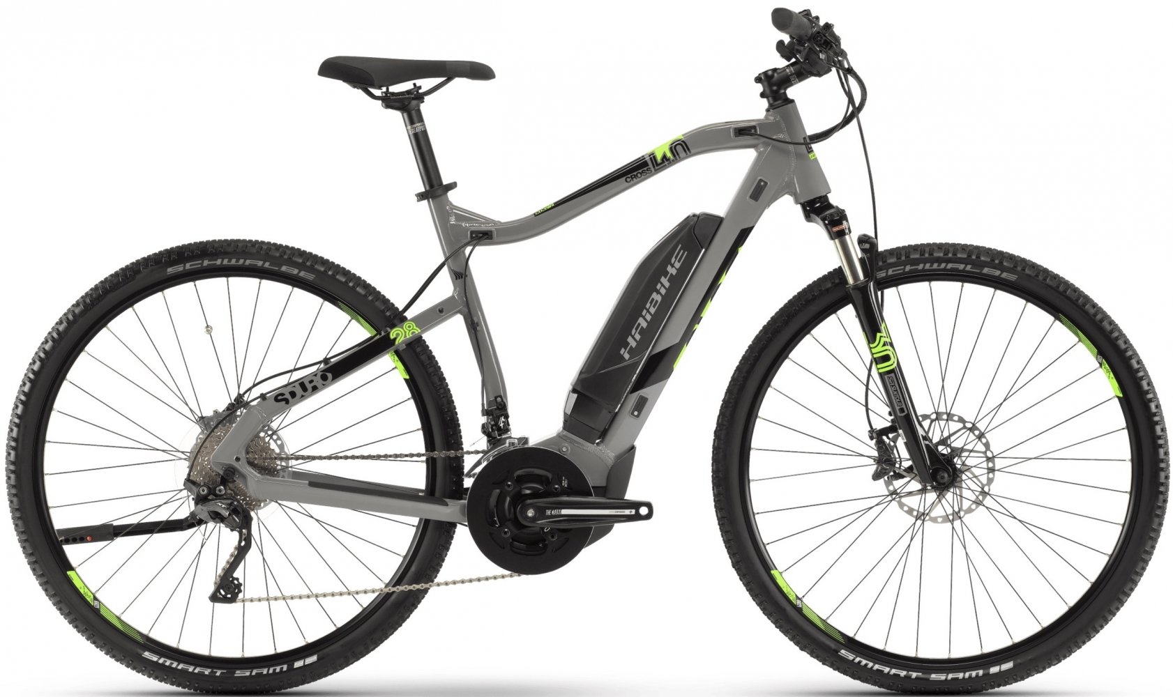 

Электровелосипед Haibike Sduro Cross 4.0 men 500Wh 20 s. Xt 19 Hb Ycm 28", рама XL, серо-черно-зелёный, 2019