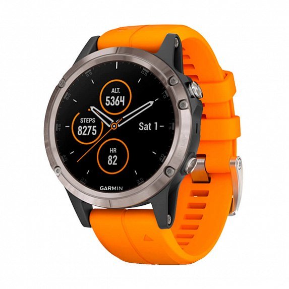 

Garmin Fenix 5 Plus Sapphire Titanium with Orange Silicone (010-01988-73)