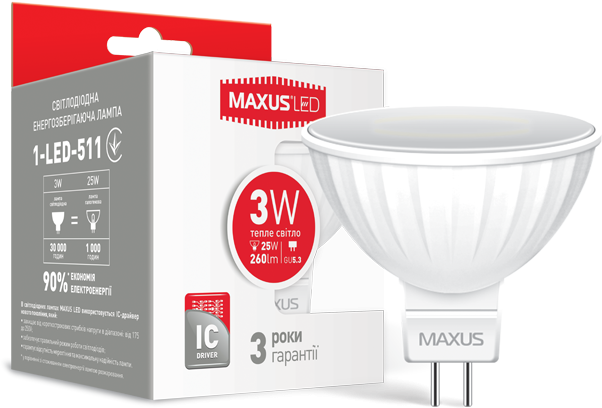 

Maxus MR16 3W теплый свет 220V GU5.3 Ap (1-LED-511)