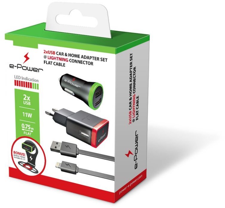 

E-Power Charging Set 3in1 2xUSB 2.1A with Lightning Cable (EP812CHS)