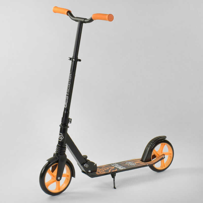 

Самокат двухколесный Best Scooter "WOLF" с Pu колесами, аммортизатором Black/Orange (87742)